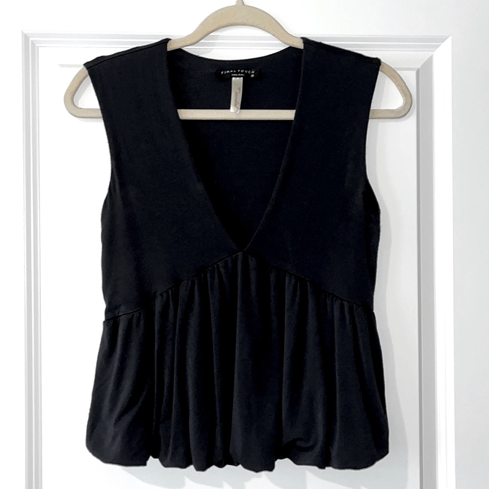 Final Touch Navy Blue V-neck Crop Blouse Sz Small